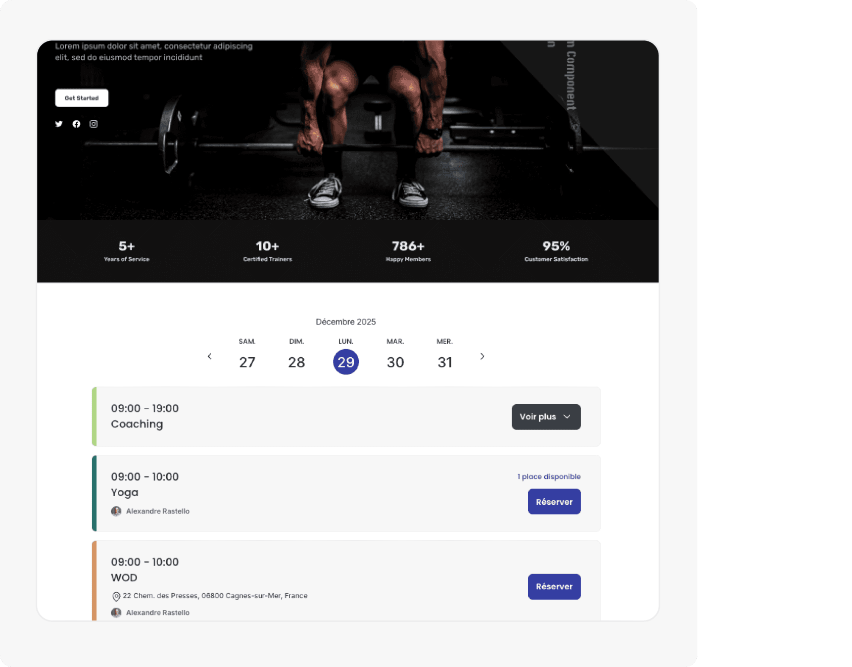 Widget de réservation intégré sur un site web personnalisé